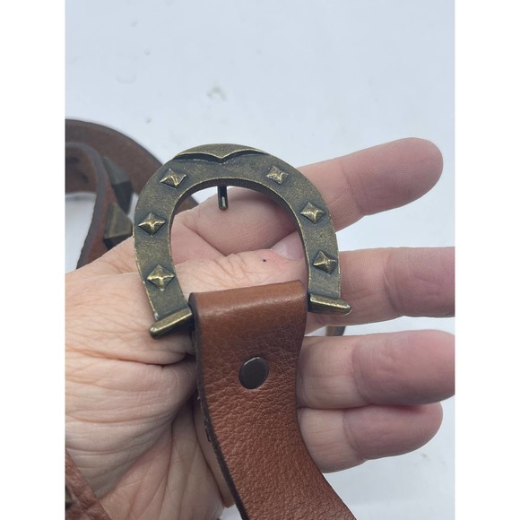 NEW NWT Double Wrap Around the Body Brown Leather Belt with Studs Sz 34, 38, 40 - Picture 3 of 11